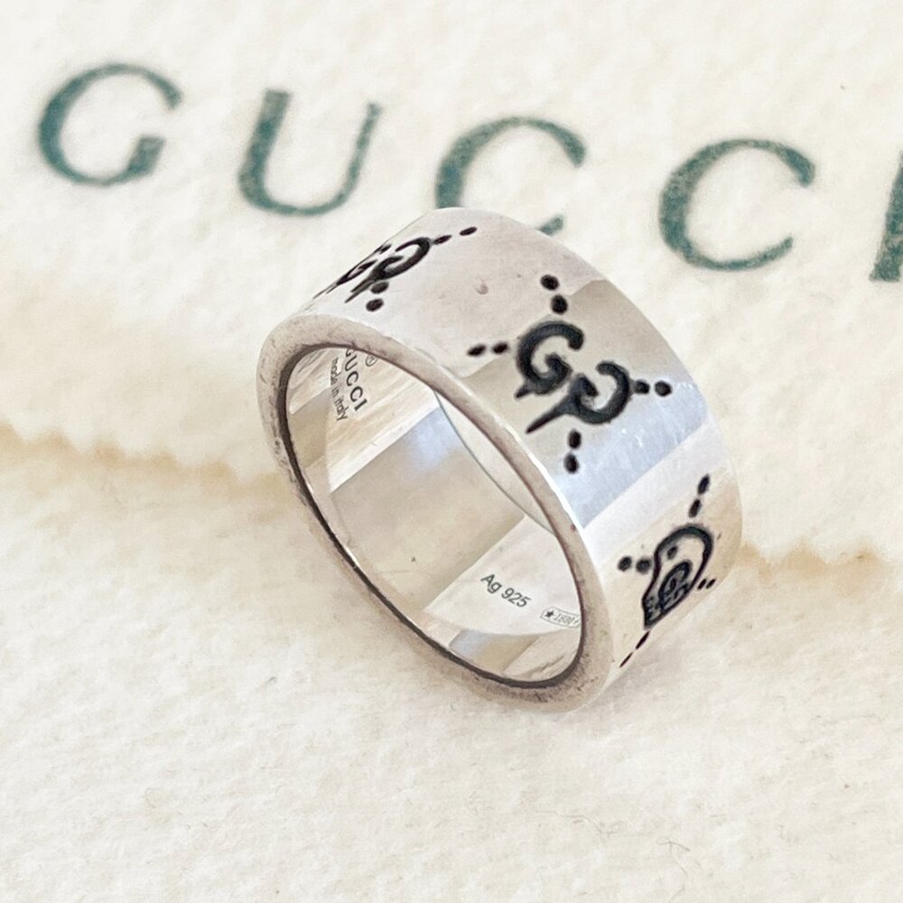 GUCCI GHOST Skull Ring in 925 Sterling Silver COA US 8 EU 17